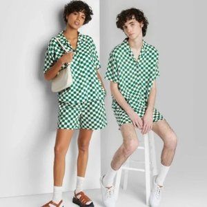 CheckerShort Sleeve Camp Button-Down Shirt by Wild Fable in Emerald Green Check